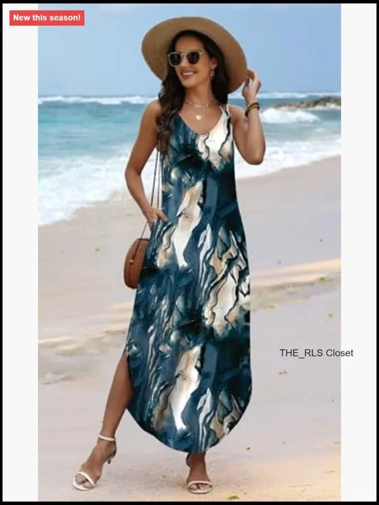 Halter Maxi Dress Ultra Soft Lightweight Stretch Fabric Boho Sundress - Picture 3 of 6